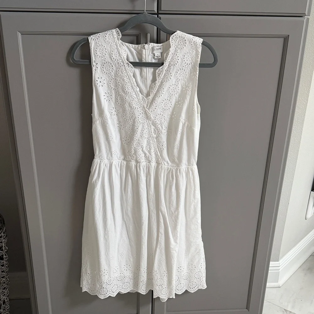 J. Crew White Eyelet V-Neck Sleeveless Dress